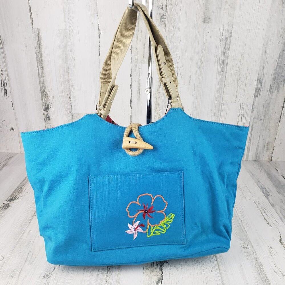 NWT Blue Cloth Canvas Reversible Tote Purse/Wallet Women's Bag